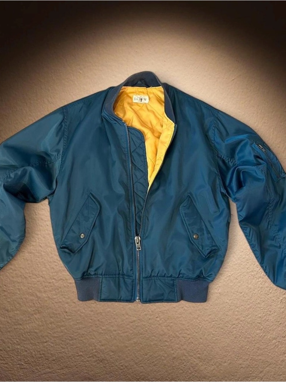 J. Crew Teal Bomber Jacket with Yellow Lining